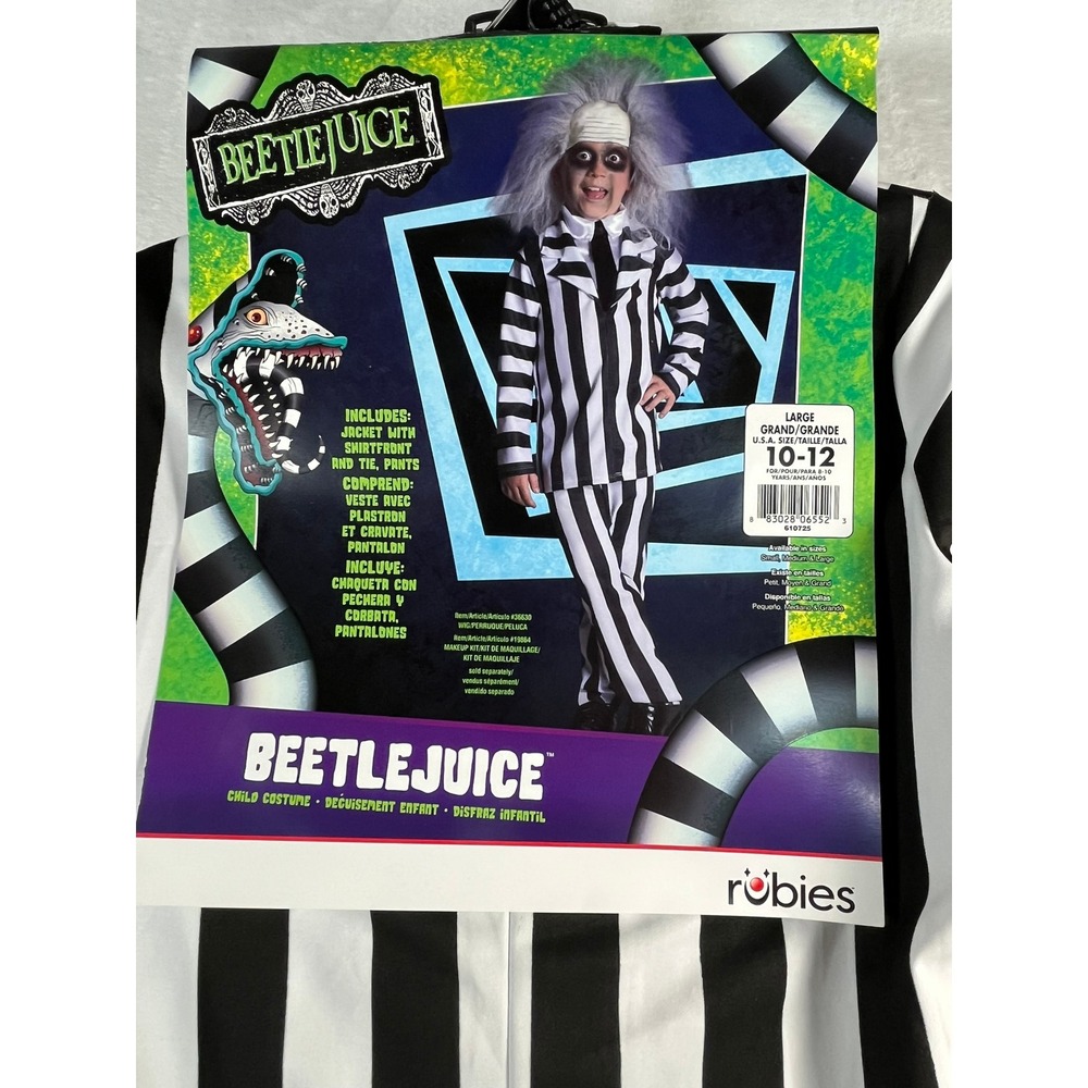 Rubies Beetlejuice Child Costume Kids Large 10-12 Striped Suit Halloween 886552